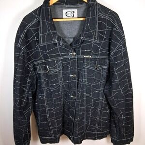 Crest Jeans Black Denim‎ Jacket Womens Plus Sz 3XL Rhinestone Spider Web Gothic